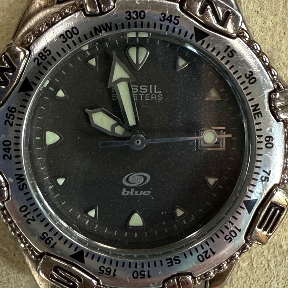 Fossil Blue Watch Unisex Diving Classic Silver Tone Stainless Steel new battery - Picture 6 of 8